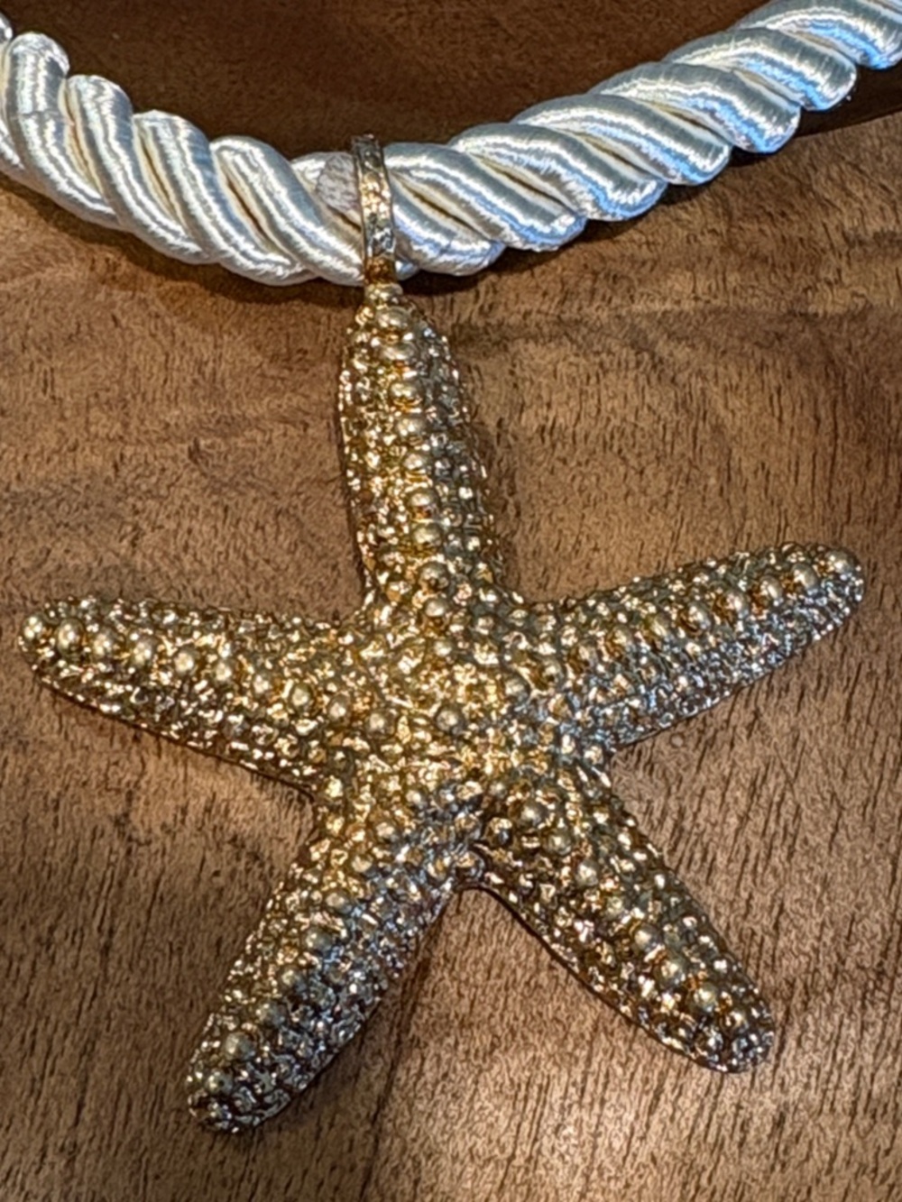 Zara Gold Starfish Pendant on Cream Twisted Cord - Picture 2 of 12